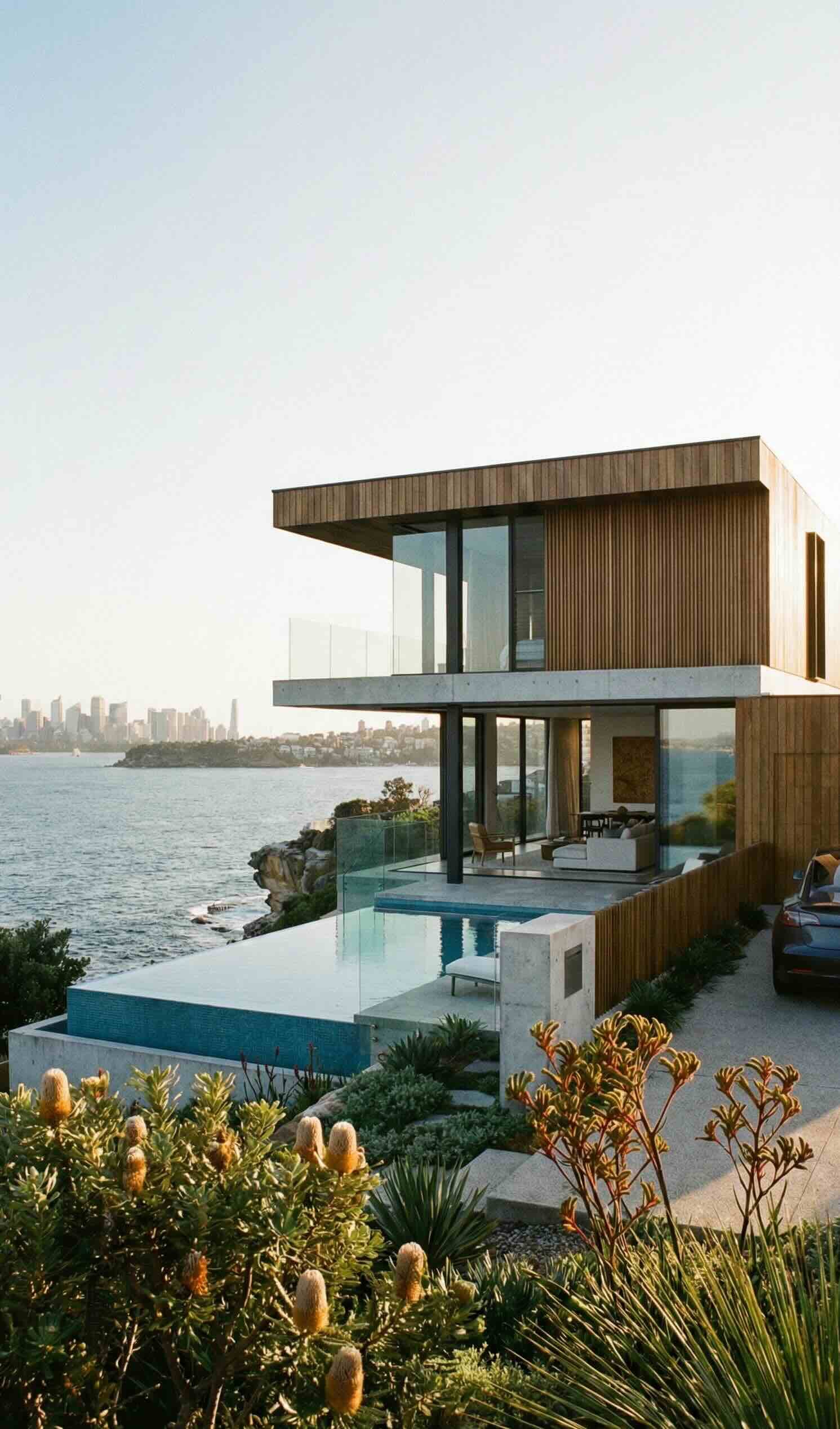 Exquisite modern architectural estate in Australia representing luxury home insurance coverage