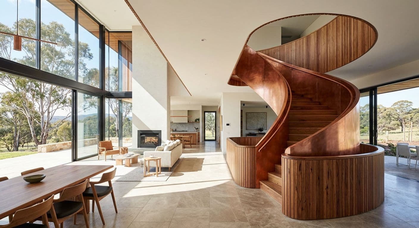 Luxury interior design featuring bespoke copper and Australian hardwood finishes.