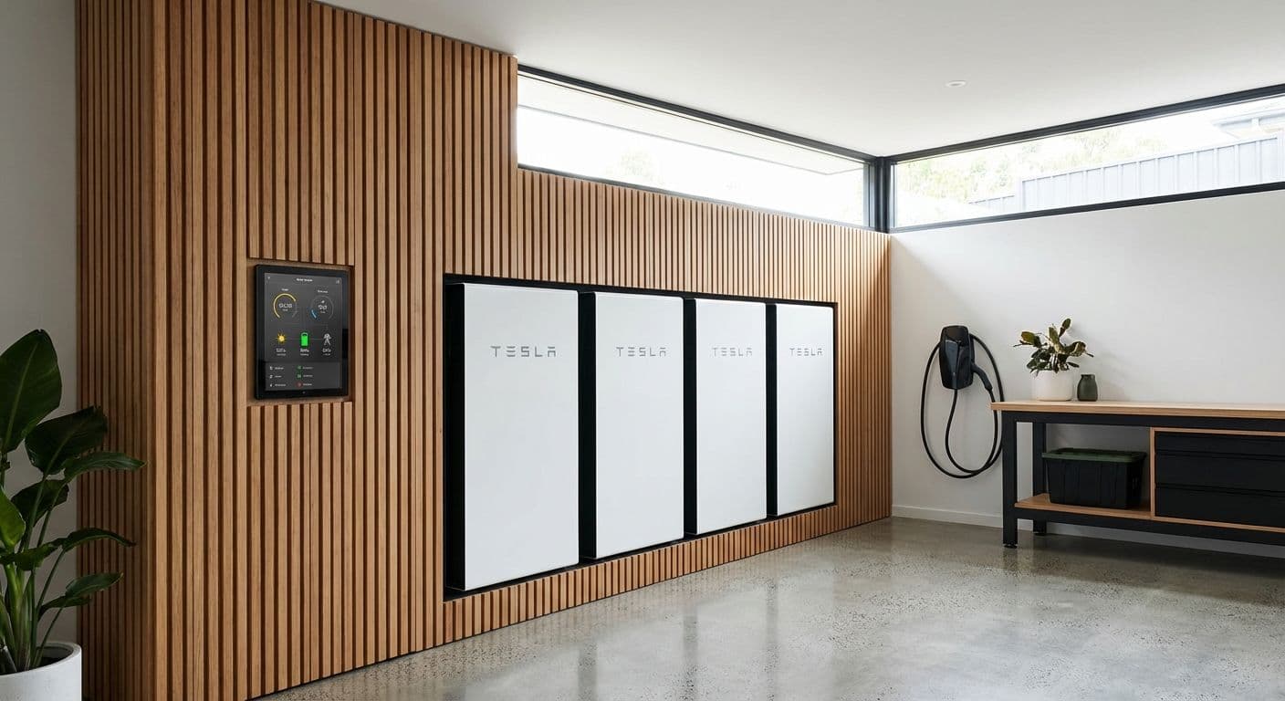 A high-end home energy storage system and smart control panel installed in a modern Australian home.