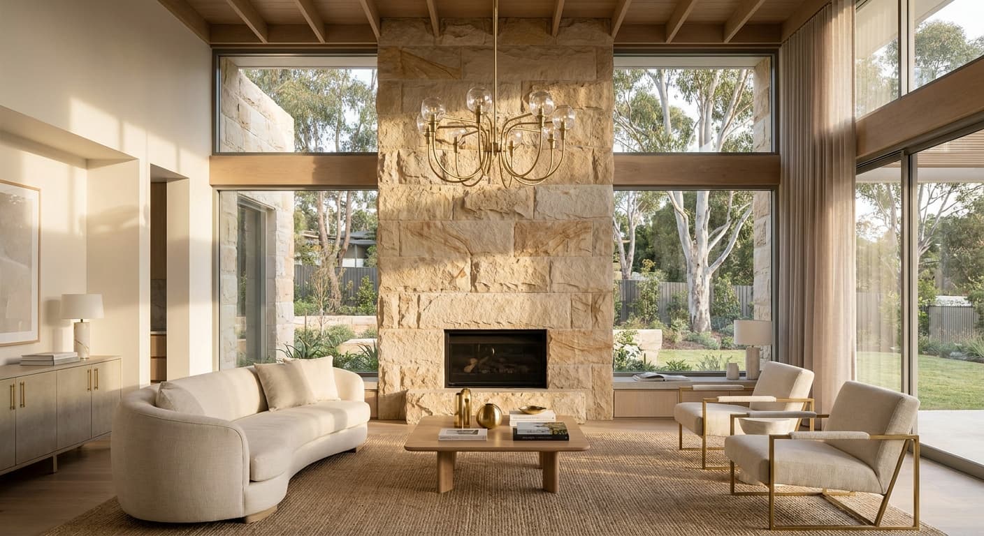 Double-height living space of a high-end contemporary Australian home